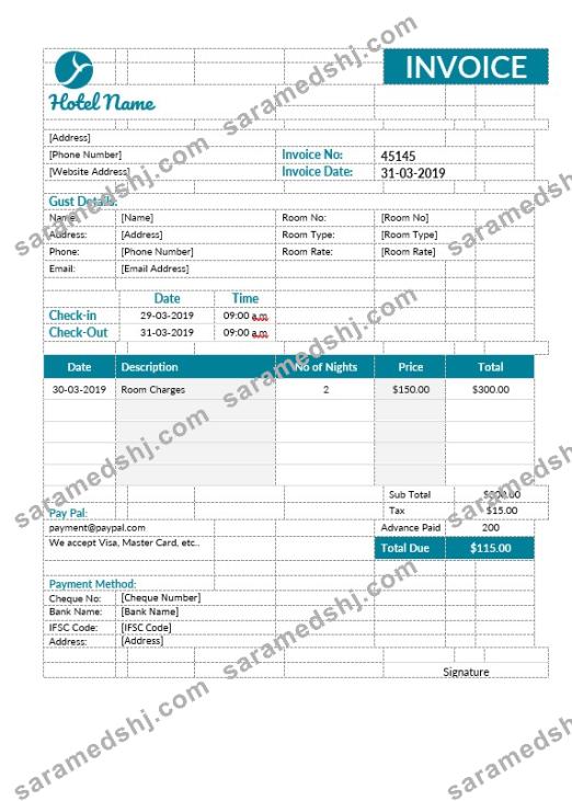 Hotel Room Invoice Template